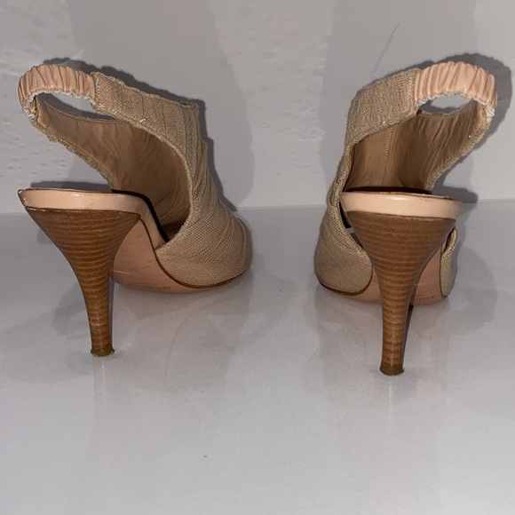 Catherine Malandrino Nude leather w/net peep toe sling backs 4” heel Italy SZ 38 - Picture 4 of 16
